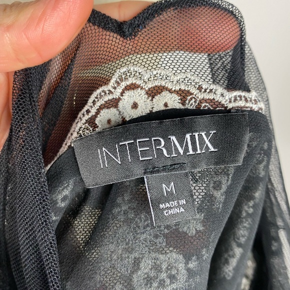 INTERMIX Amira Lace Mesh Black White Long Sleeve Blouse Womens Medium - Picture 8 of 9